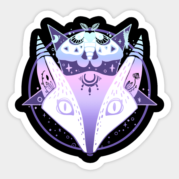 Fox Pentagram With Moth Witchy Pastel Goth Illustration Sticker by cellsdividing